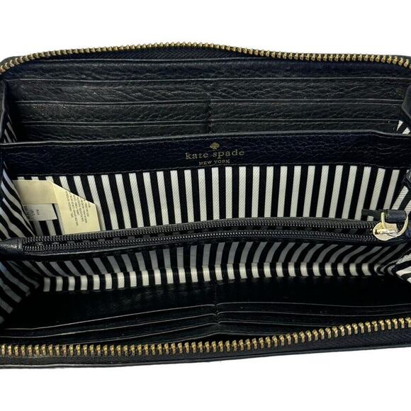 Vtg KATE SPADE New York Black Genuine Pebbled Leather Zip Around Wallet Clutch - Picture 9 of 12